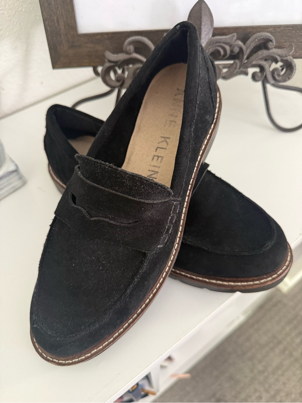 Anne Klein Black Suede Penny Loafers for Men